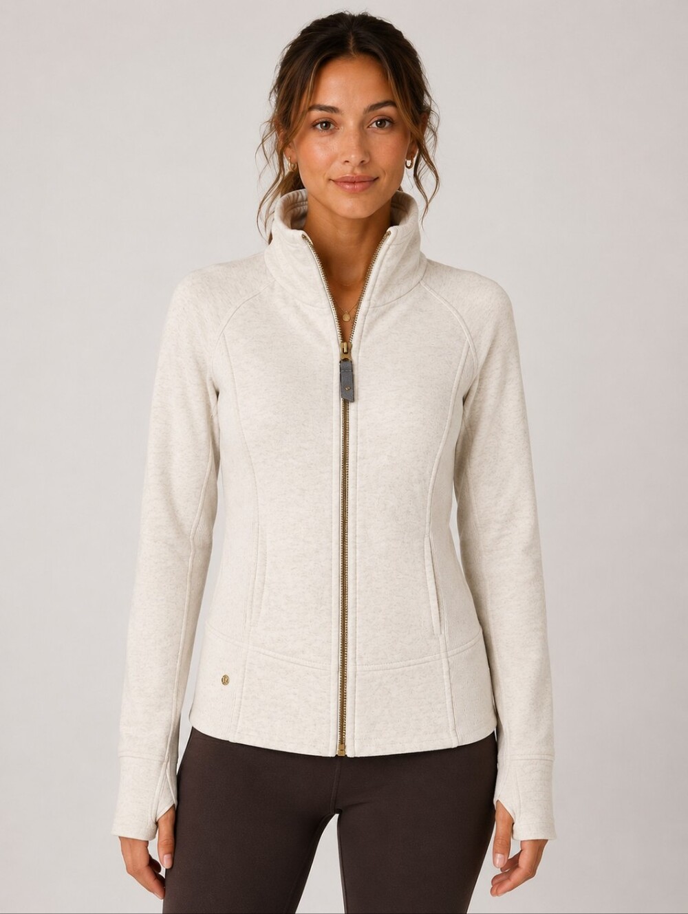 Lululemon Athletica Cream Full Zip Jacket Size 8 Thumbholes